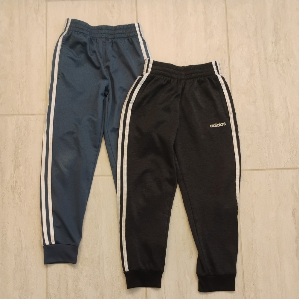 Lot of 2 Adidas Boys Jogger Track Pants Youth Small 8 Black Navy 3 Stripe Cuffed